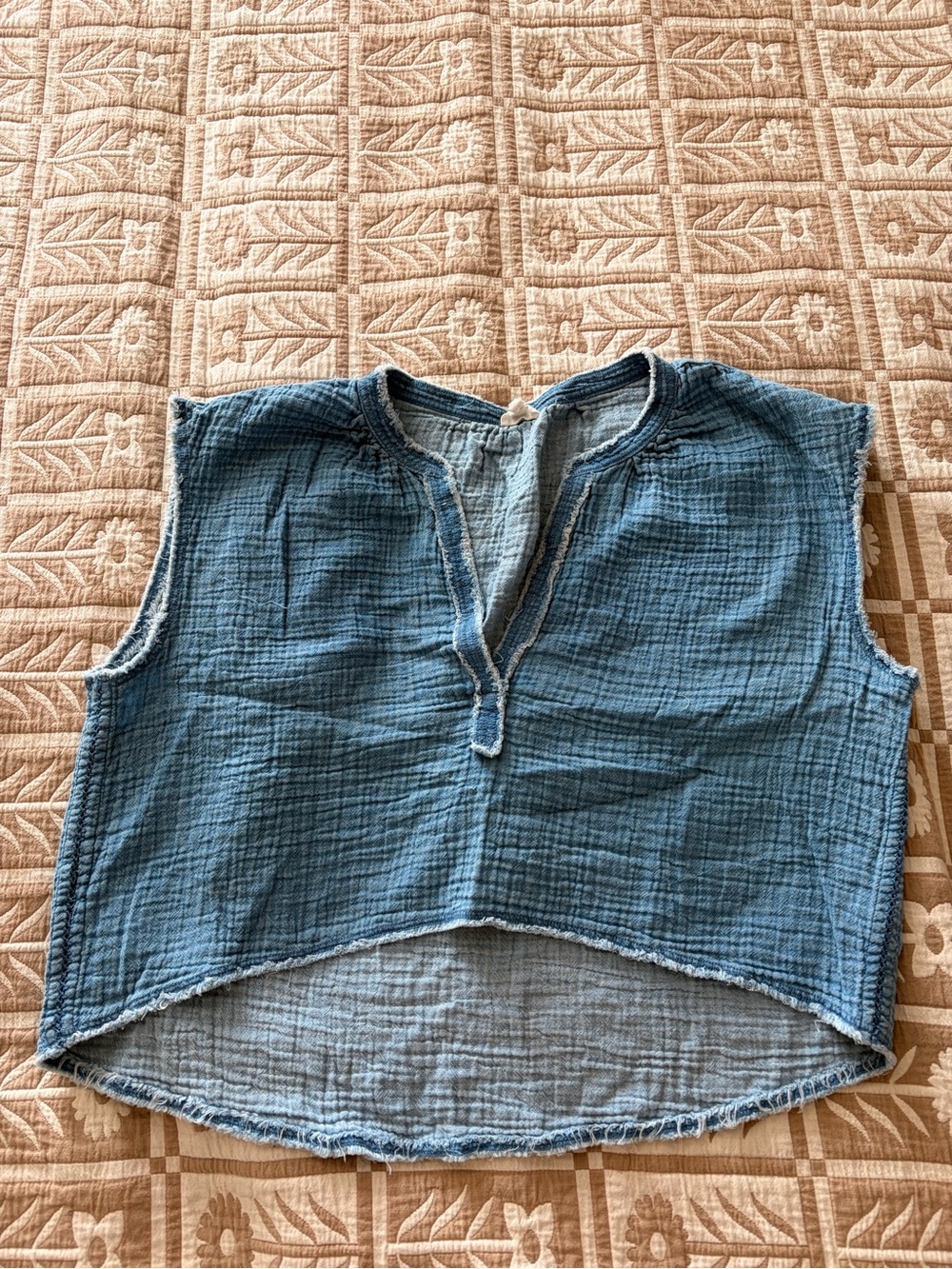 aerie Blue Washed Gauze Cropped Tank